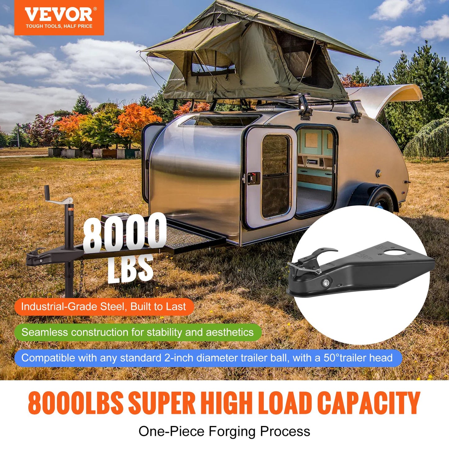 VEVOR A-Frame Trailer Coupler, Fits 2-Inch Hitch Ball Size, 8000 lbs Towing Capacity,