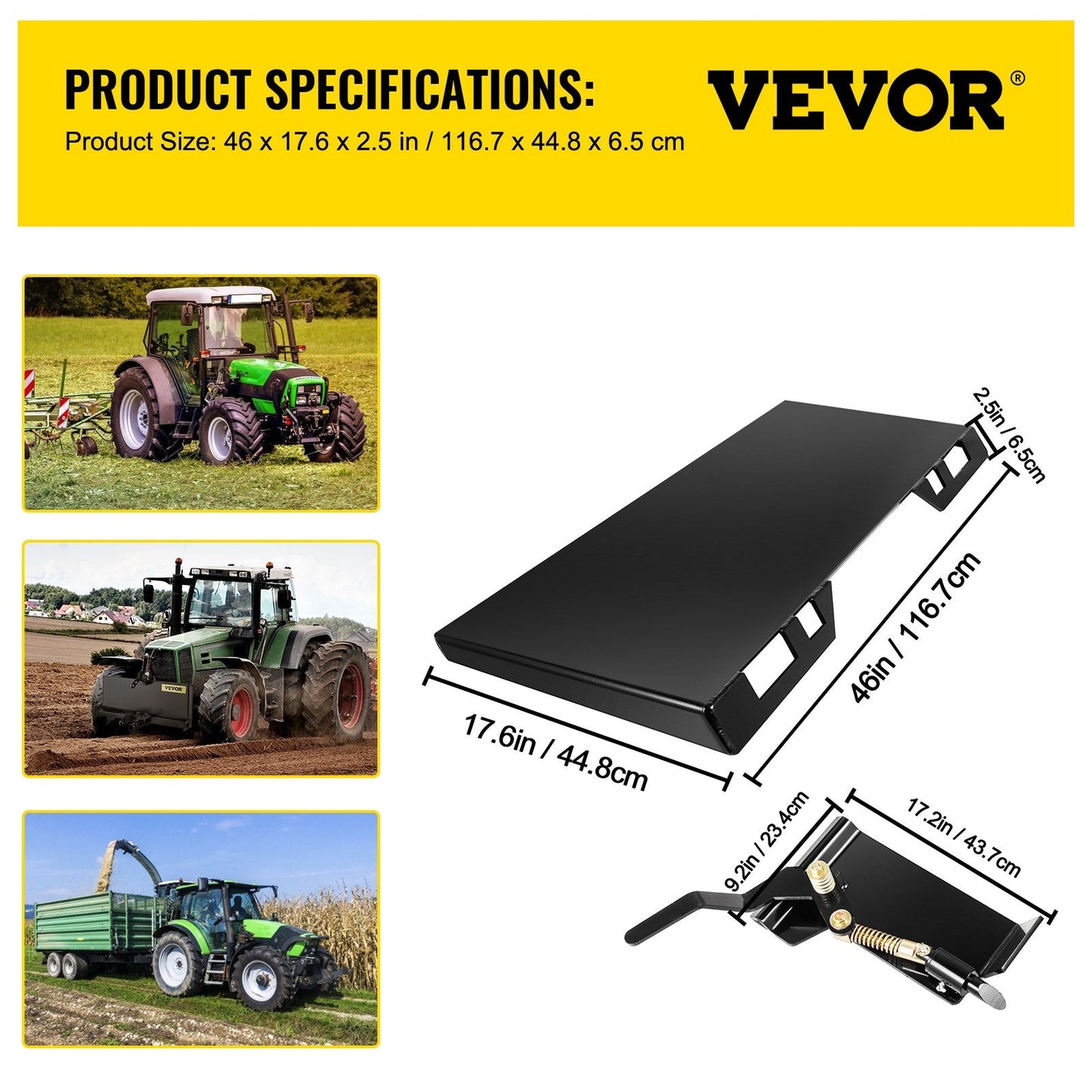 Heavy-Duty Skid Steer Quick Attach Plate, 0.47m, 58kg, 3/8" Steel