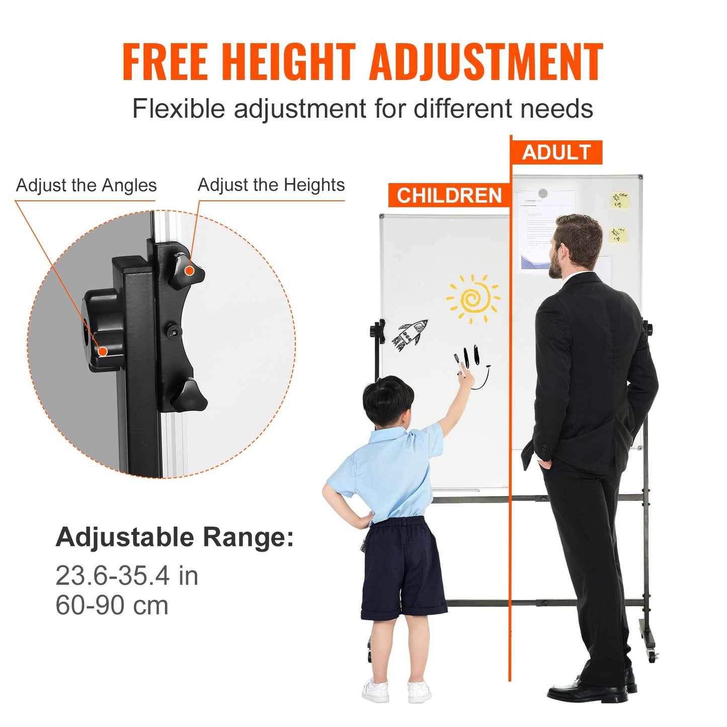 VEVOR Rolling Magnetic Whiteboard Double-sided Mobile Whiteboard 24 x 48 inch