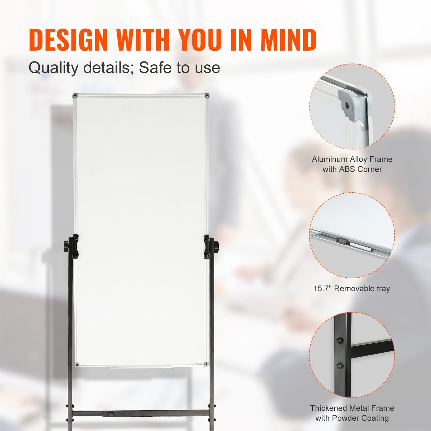 VEVOR Rolling Magnetic Whiteboard Double-sided Mobile Whiteboard 24 x 48 inch