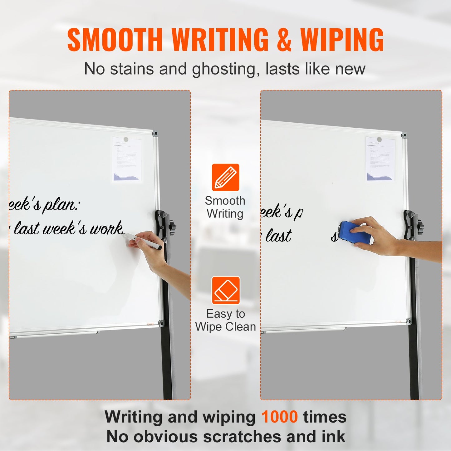 VEVOR 91.5x61cm Rolling Magnetic Whiteboard, Double-sided Mobile Whiteboard, Adjustable