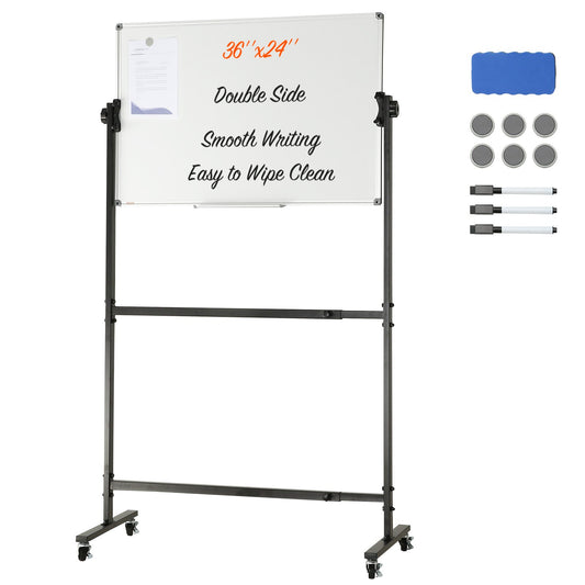 VEVOR 91.5x61cm Rolling Magnetic Whiteboard, Double-sided Mobile Whiteboard, Adjustable