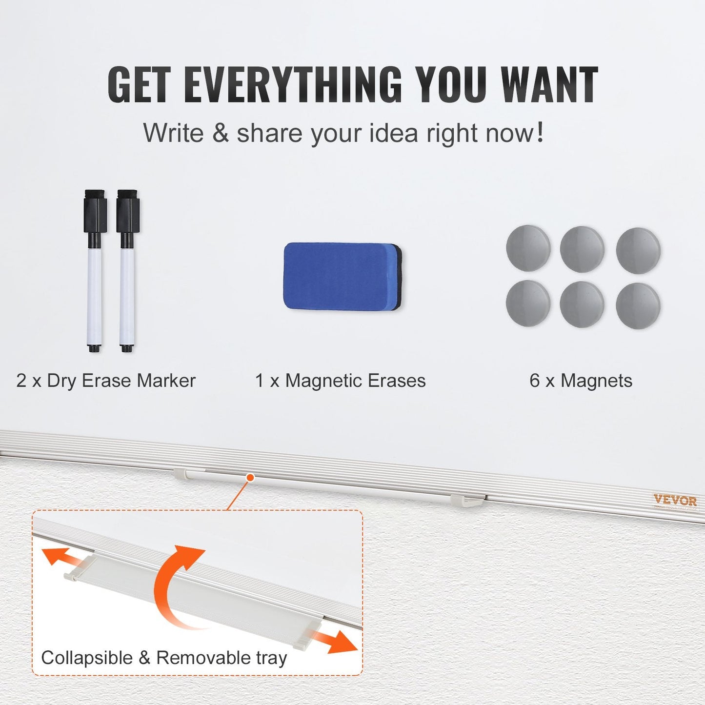 Magnetic Dry Erase Board 0.6m x 0.45m for Office with Accessories