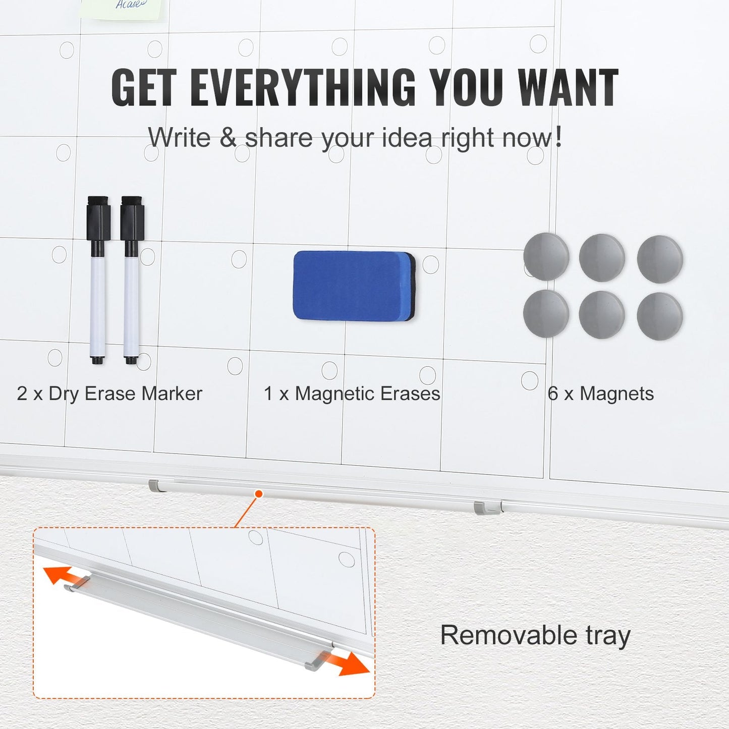 Magnetic Whiteboard 0.9 x 0.6 m Wall-Mounted Dry Erase Board for Office Use