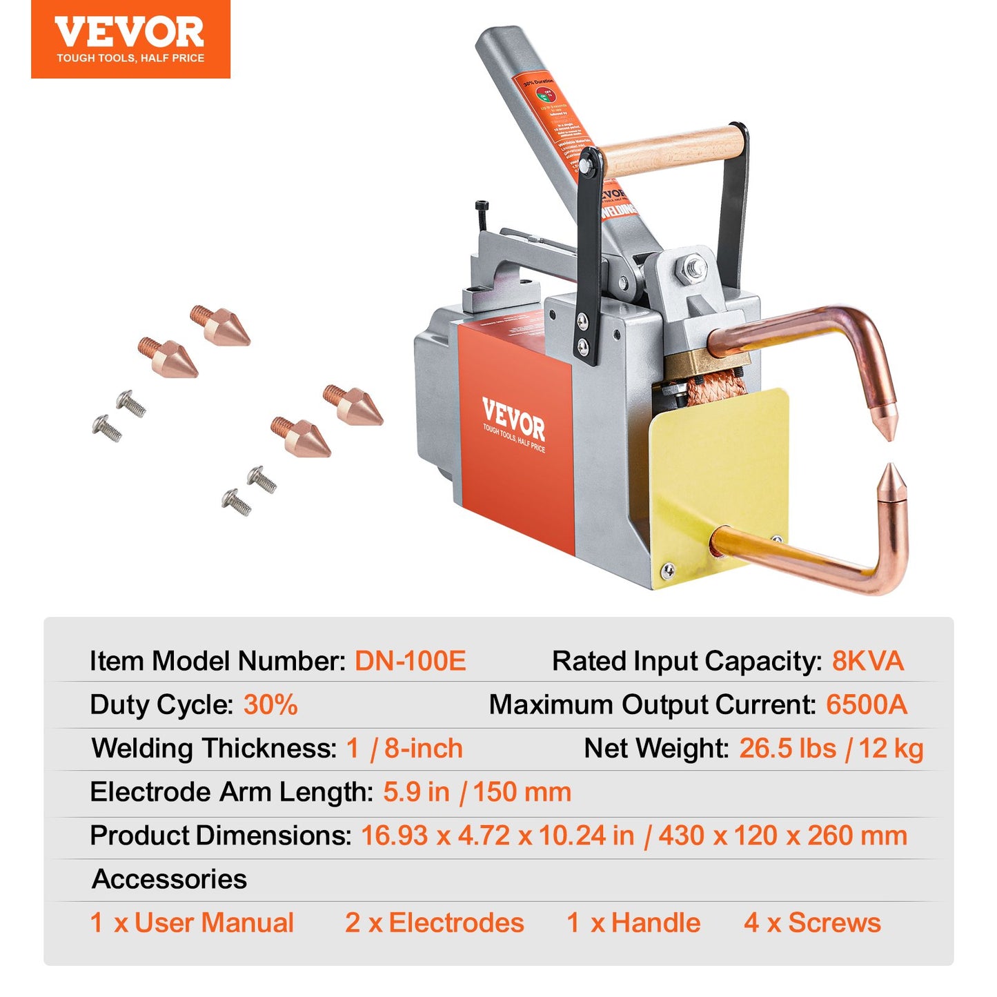 VEVOR Portable Spot Welder, 1/8-inch Thick Spot Welder Machine with 8KVA Input Capacity,