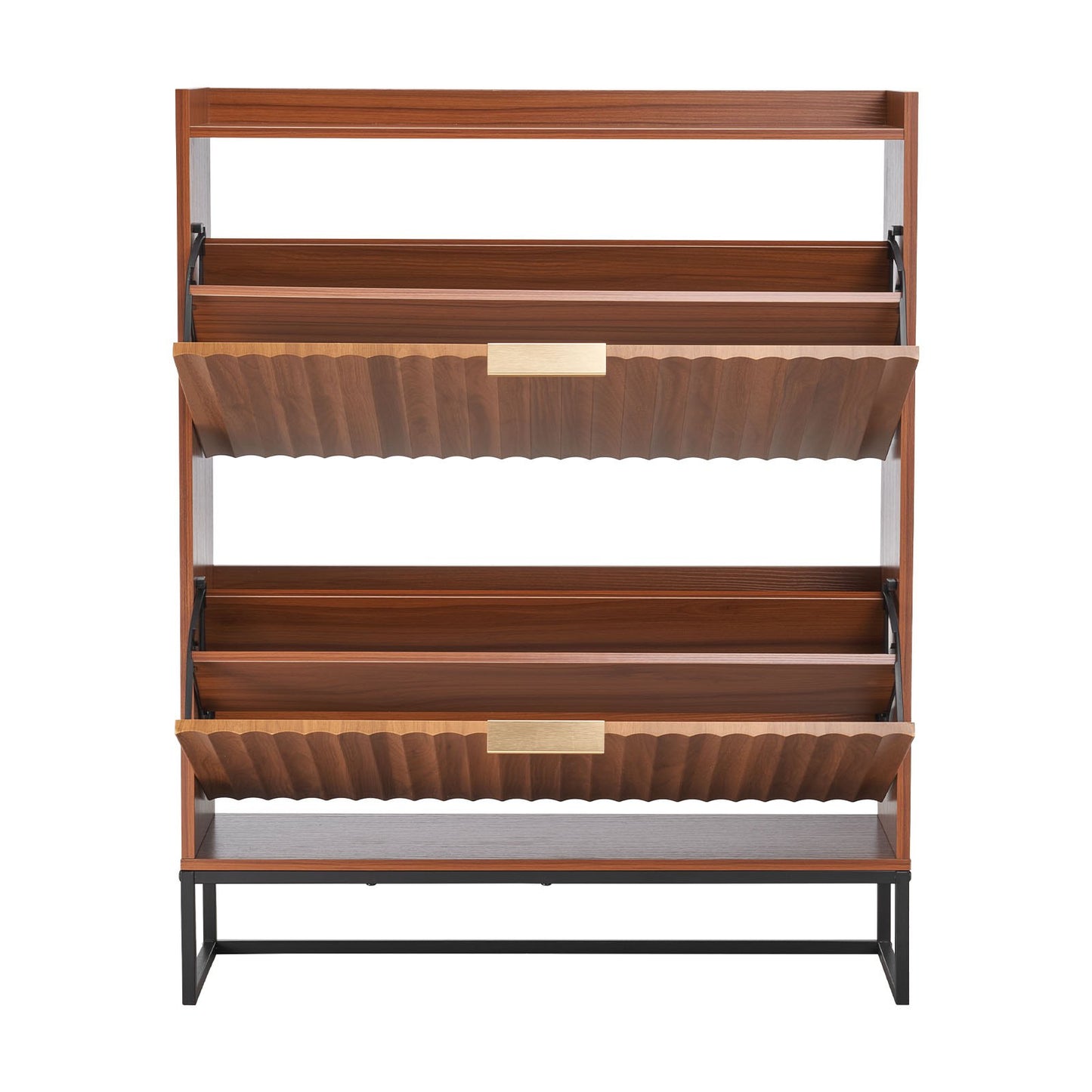 Shoe Cabinet with 2 Flip Drawers, Mid-Century Shoes Storage Cabinet with Anti-Tipping Device, Freestanding Fluted Shoe Organizer, Ideal for Entrance, Hallway, Bedroom, Living Room, Walnut