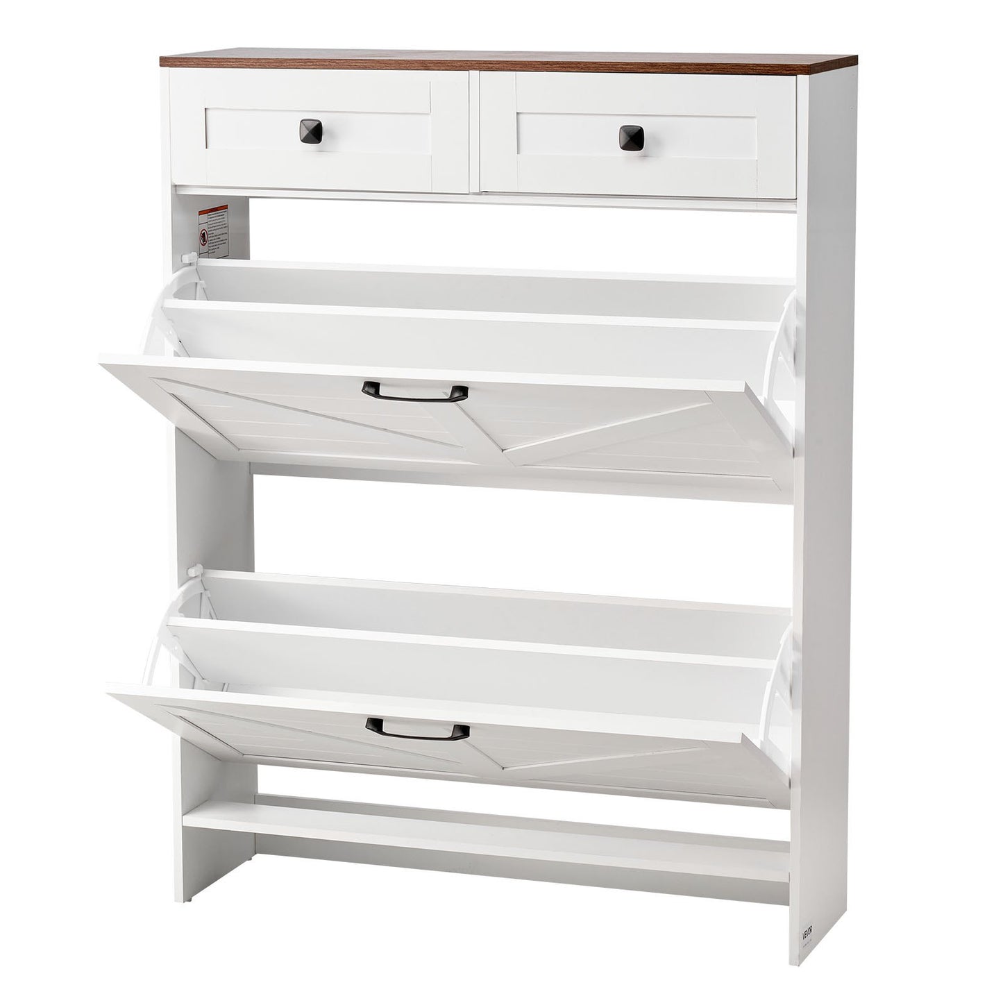 Shoe Cabinet with 2 Flip Drawers, Farmhouse Shoes Storage Cabinet with 2 Drawers and Anti-Tipping Device, Freestanding Shoe Organizer Ideal for Entryway, Hallway, Bedroom, Living Room, White