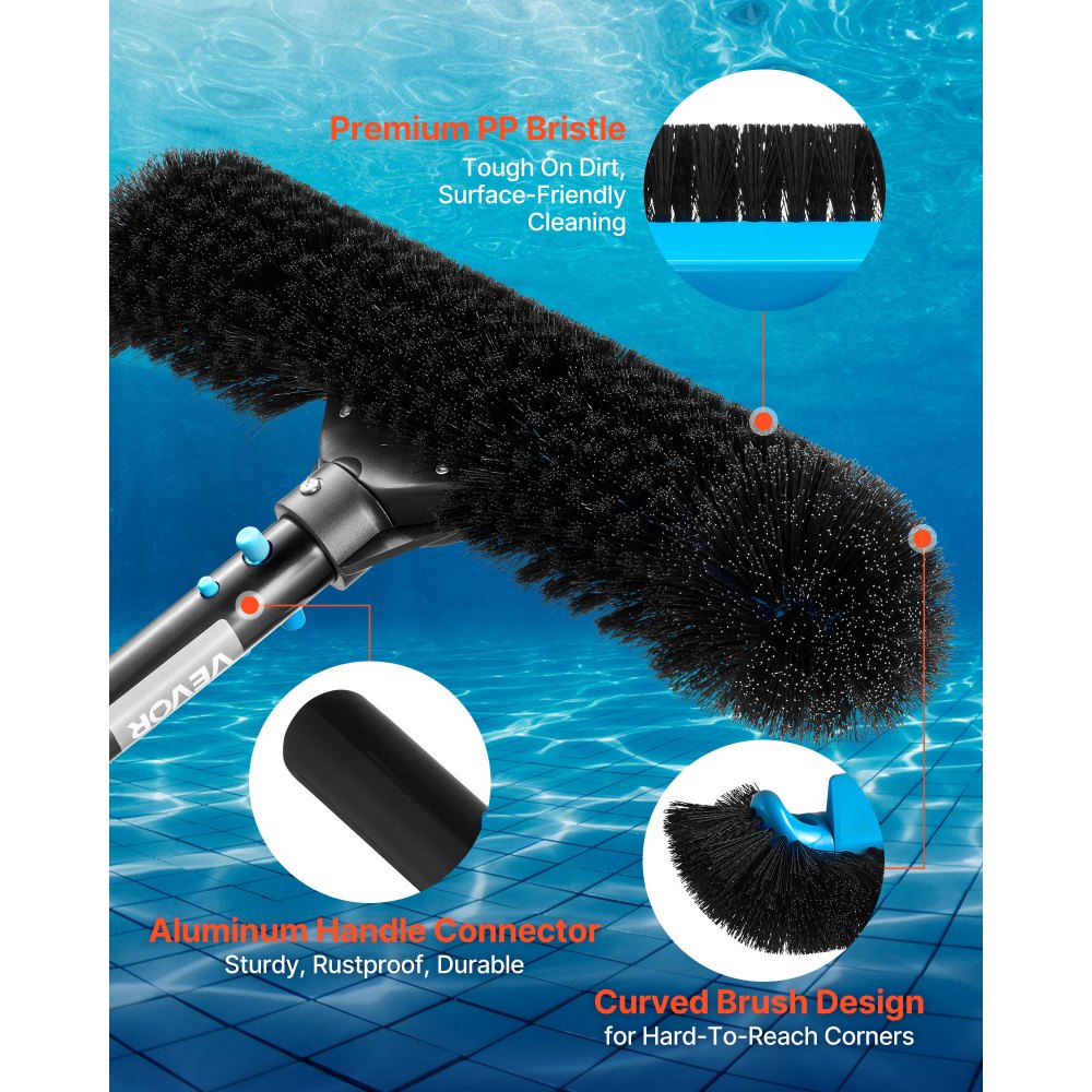 Pool Brush Head for Inground Above Ground Swimming Pool with Side Brushes