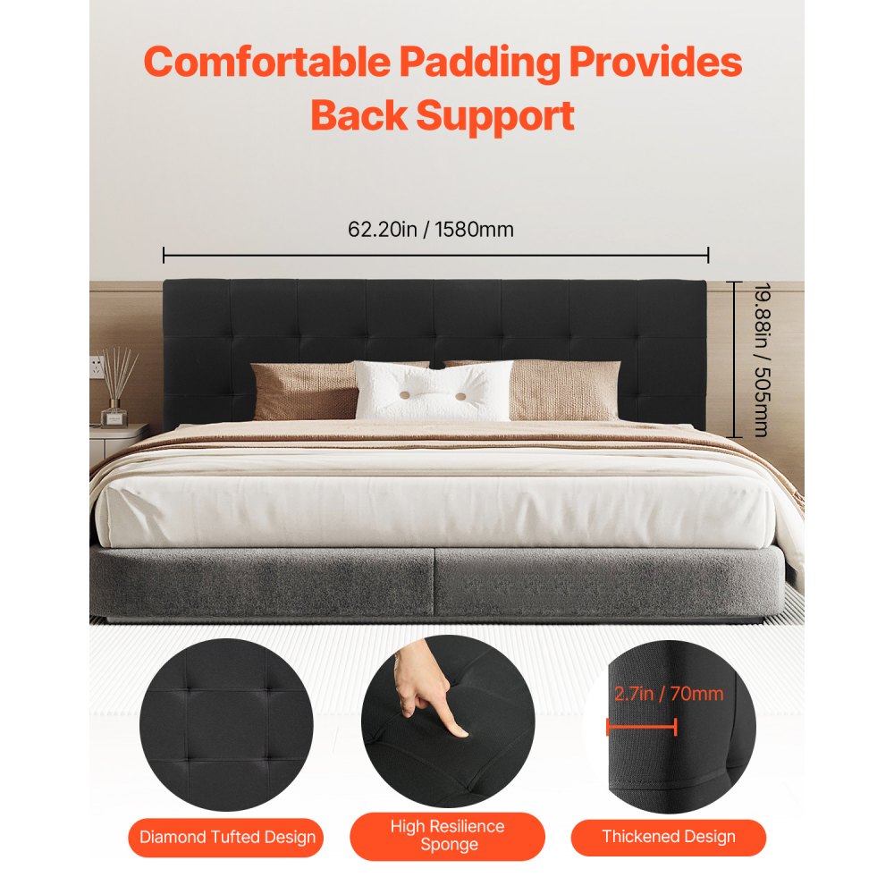 VEVOR Headboard for Queen Size Bed with Adjustable Height Sponge & Fabric Black