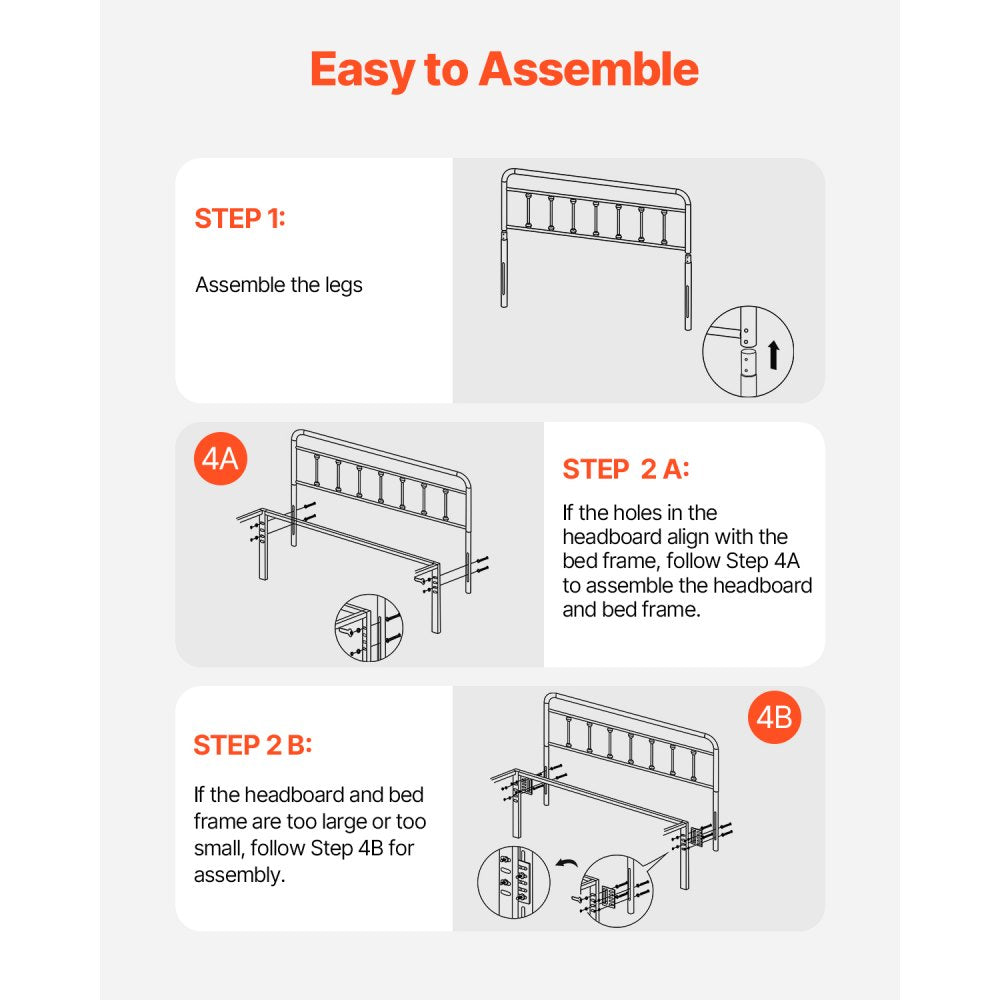 VEVOR Metal Headboard for Queen Size Bed Ideal for Bedroom Hotel Dormitory Black