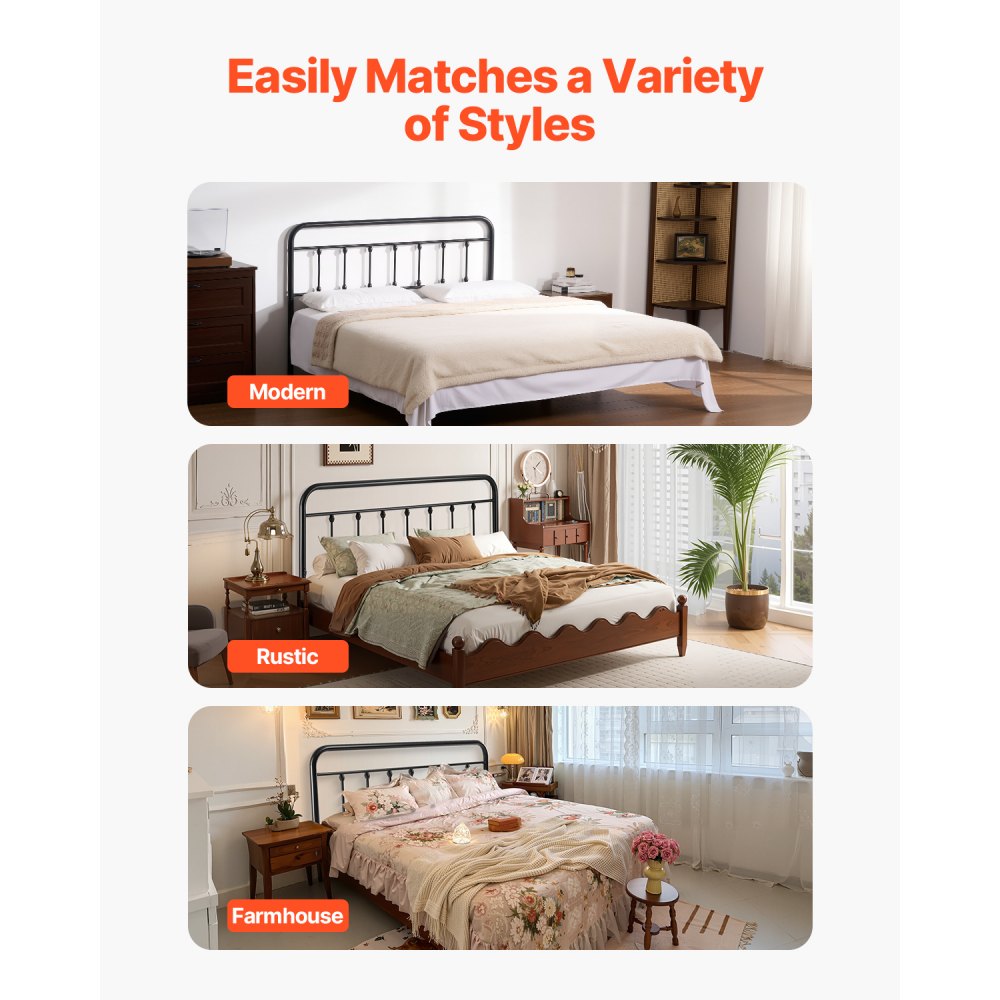 VEVOR Metal Headboard for Queen Size Bed Ideal for Bedroom Hotel Dormitory Black