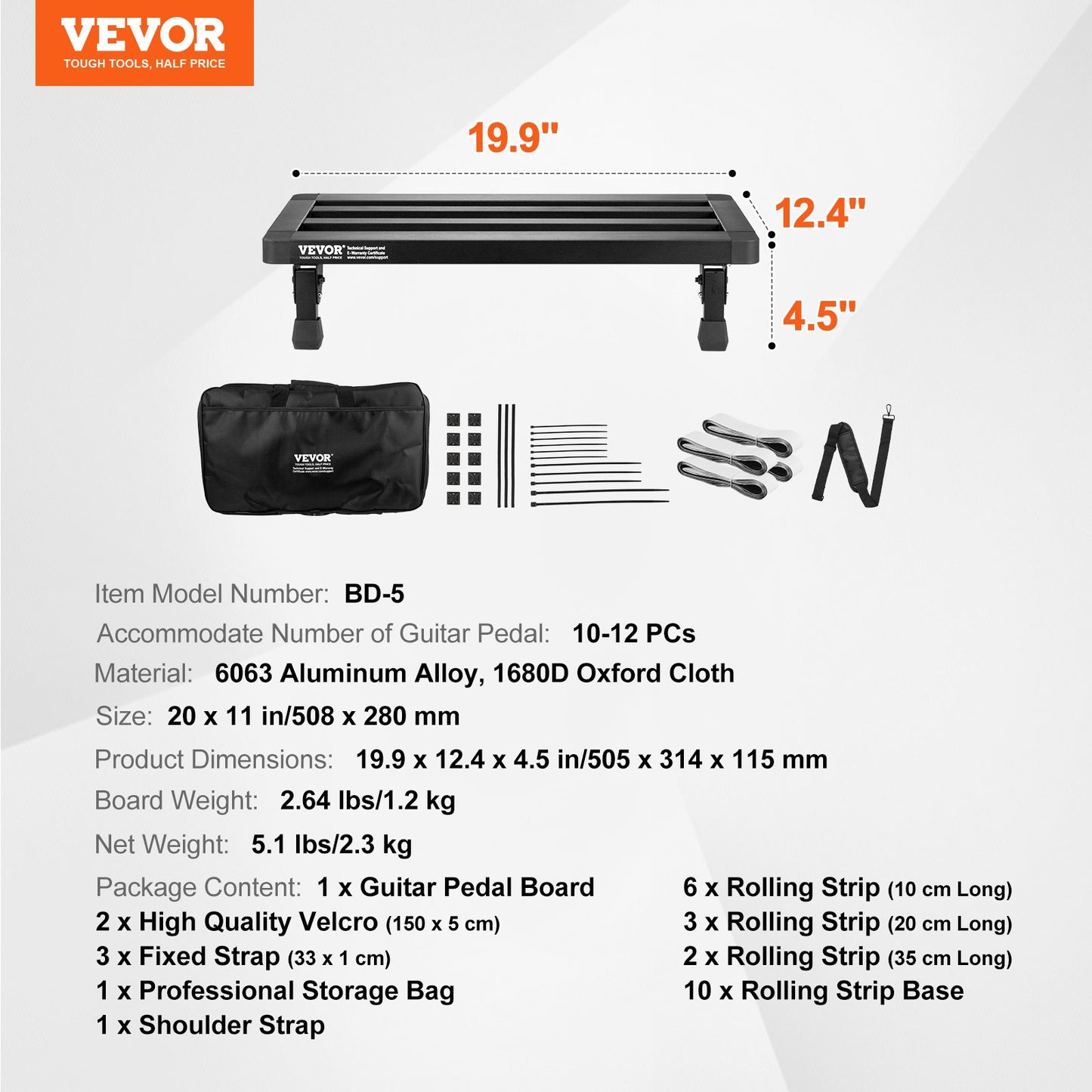 VEVOR Guitar Pedal Board, 20'' x 11'', Aluminum Alloy 2.64 lbs Super Light Folding