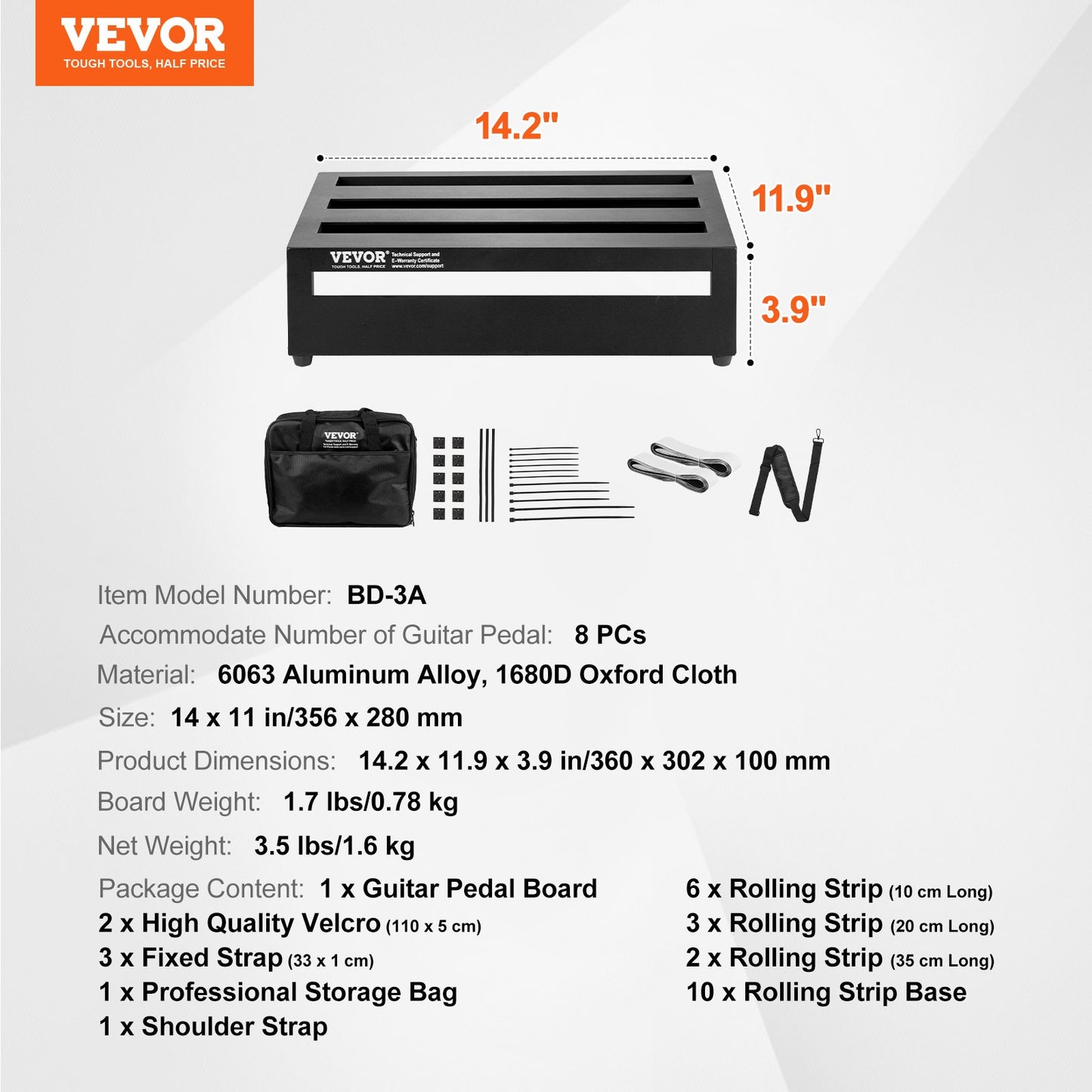 VEVOR Guitar Pedal Board, 14'' x 11'', Aluminum Alloy 1.7 lbs Super Light Guitar