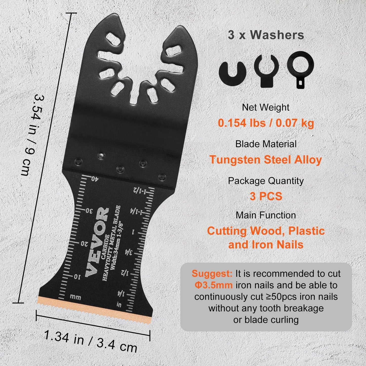 3-Piece Universal Oscillating Saw Blades, Titanized Steel, Fit Various Brands