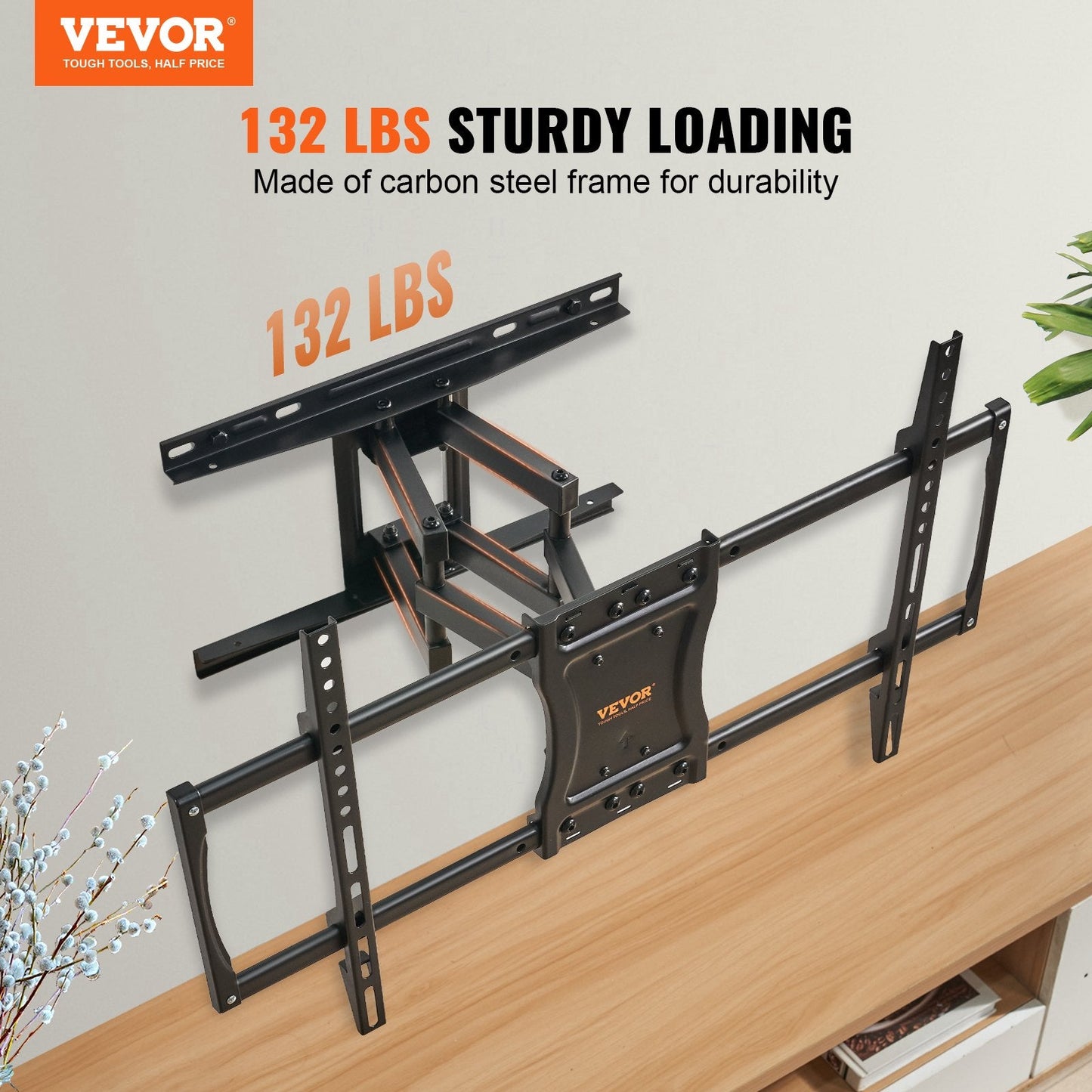 Full Motion TV Wall Mount, Fits 37-75 m TVs, Swivel Tilt, 60 kg Capacity
