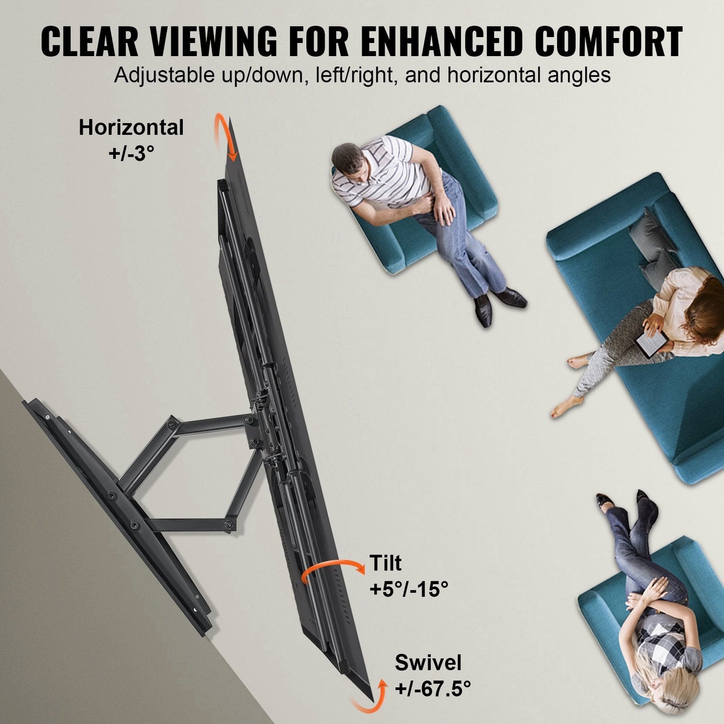 Full Motion TV Wall Mount, Fits 37-75 m TVs, Swivel Tilt, 60 kg Capacity
