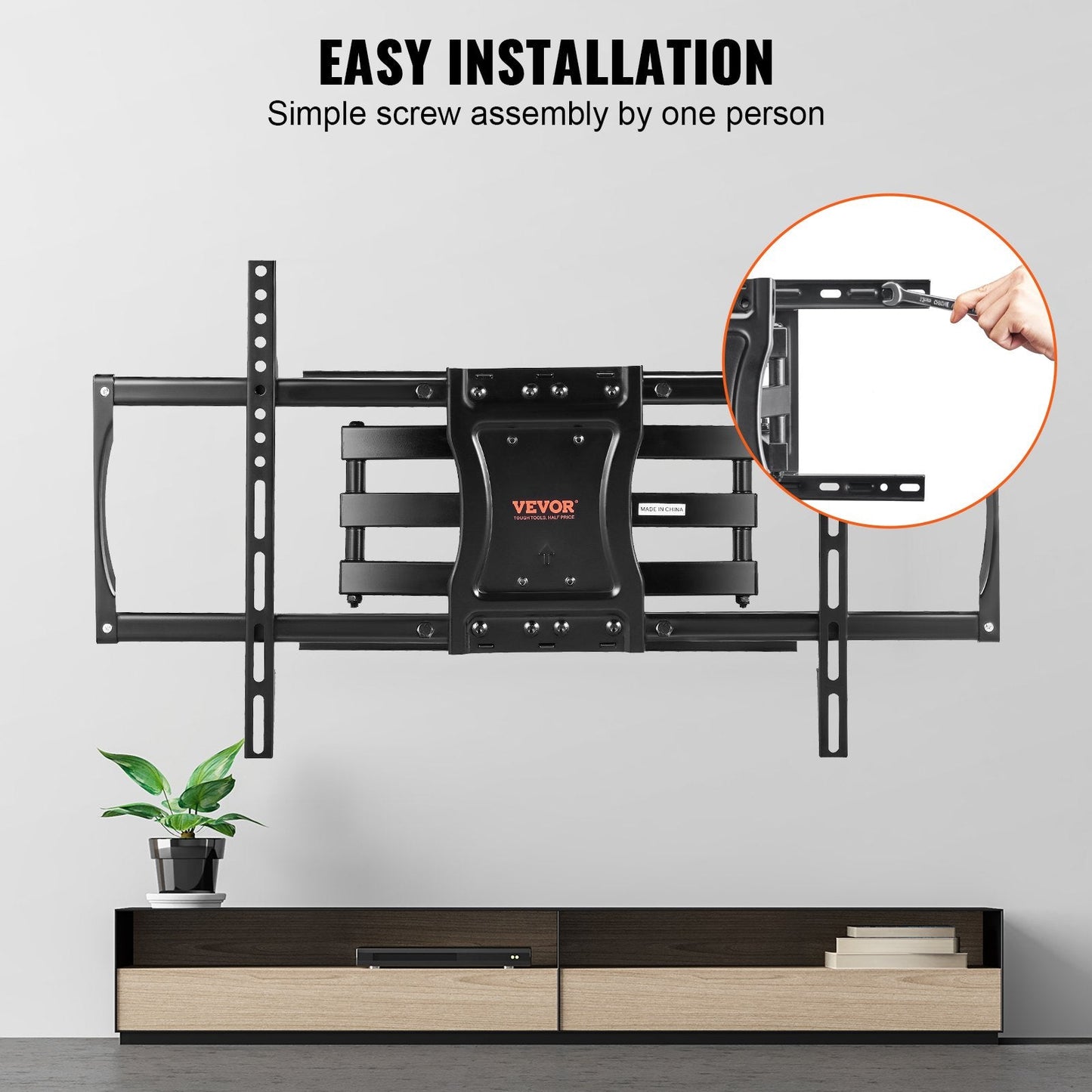 Full Motion TV Wall Mount, Fits 37-75 m TVs, Swivel Tilt, 60 kg Capacity