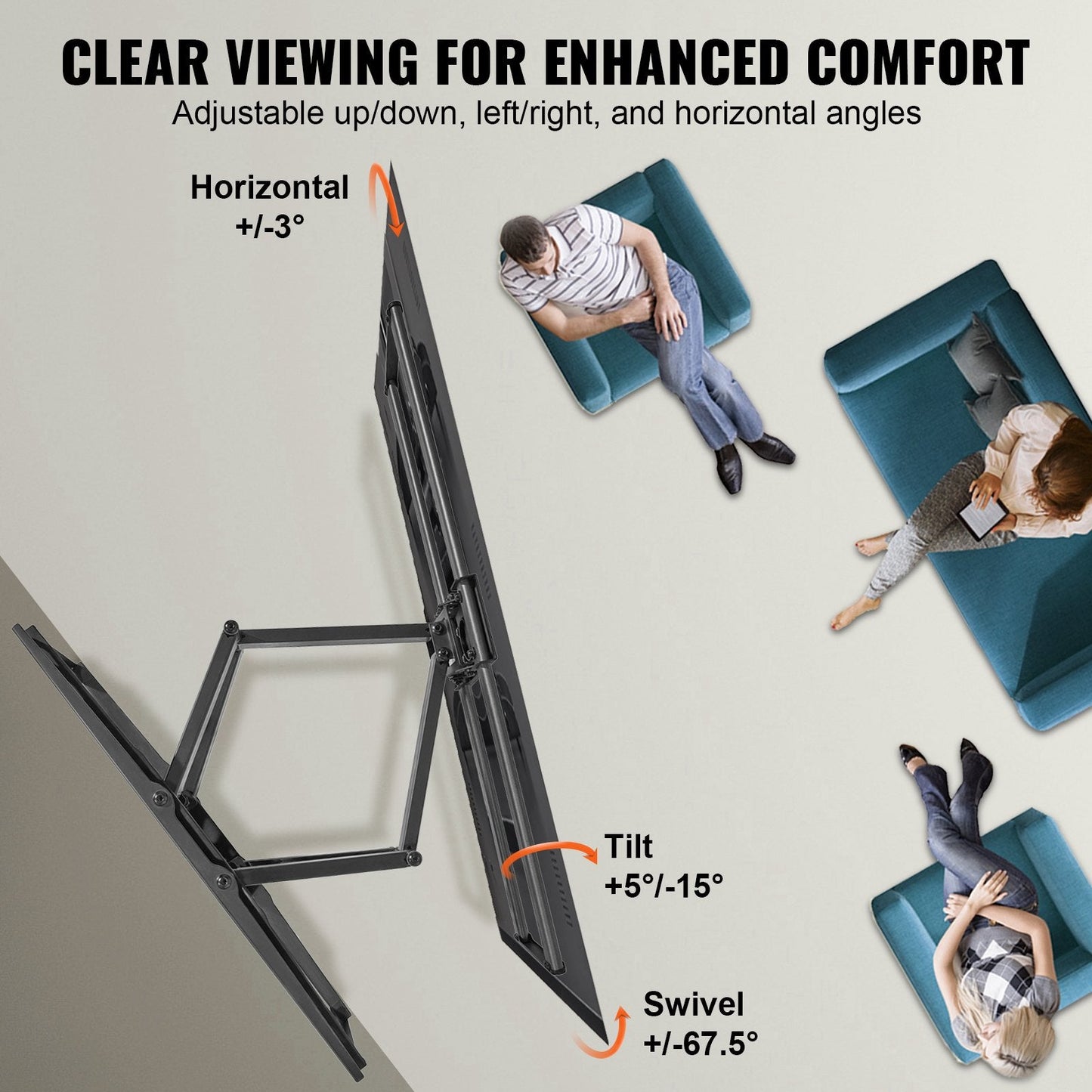 Full Motion TV Wall Mount for 0.9-2.3m TVs, Swivel Tilt, 75 kg Capacity