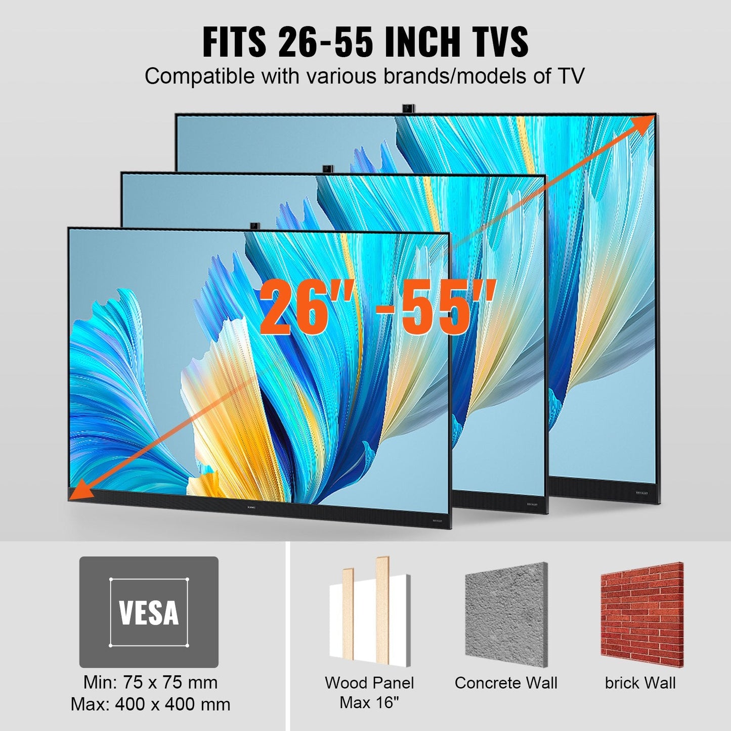 Full Motion TV Wall Mount for 0.66-1.39m TVs, Swivel Tilt, Holds Up to 45 kg