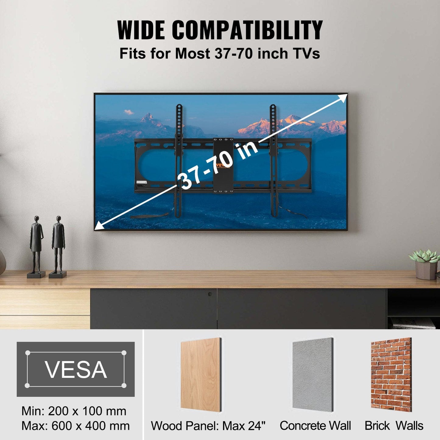 Universal Low Profile TV Wall Mount for 37-70 Meter TVs, Up to 60 kg Capacity