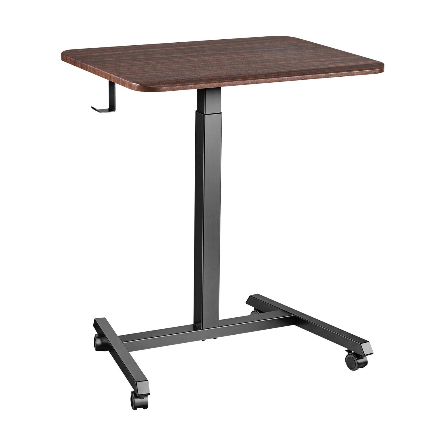 Standing Desk, Adjustable Height Mobile Stand Up Desk with 4 Casters, 650 x 480 mm Small Computer Sit Stand Rolling Workstation with Hook, 15 kg Desktop Capacity, Ideal for Home Office, Brown