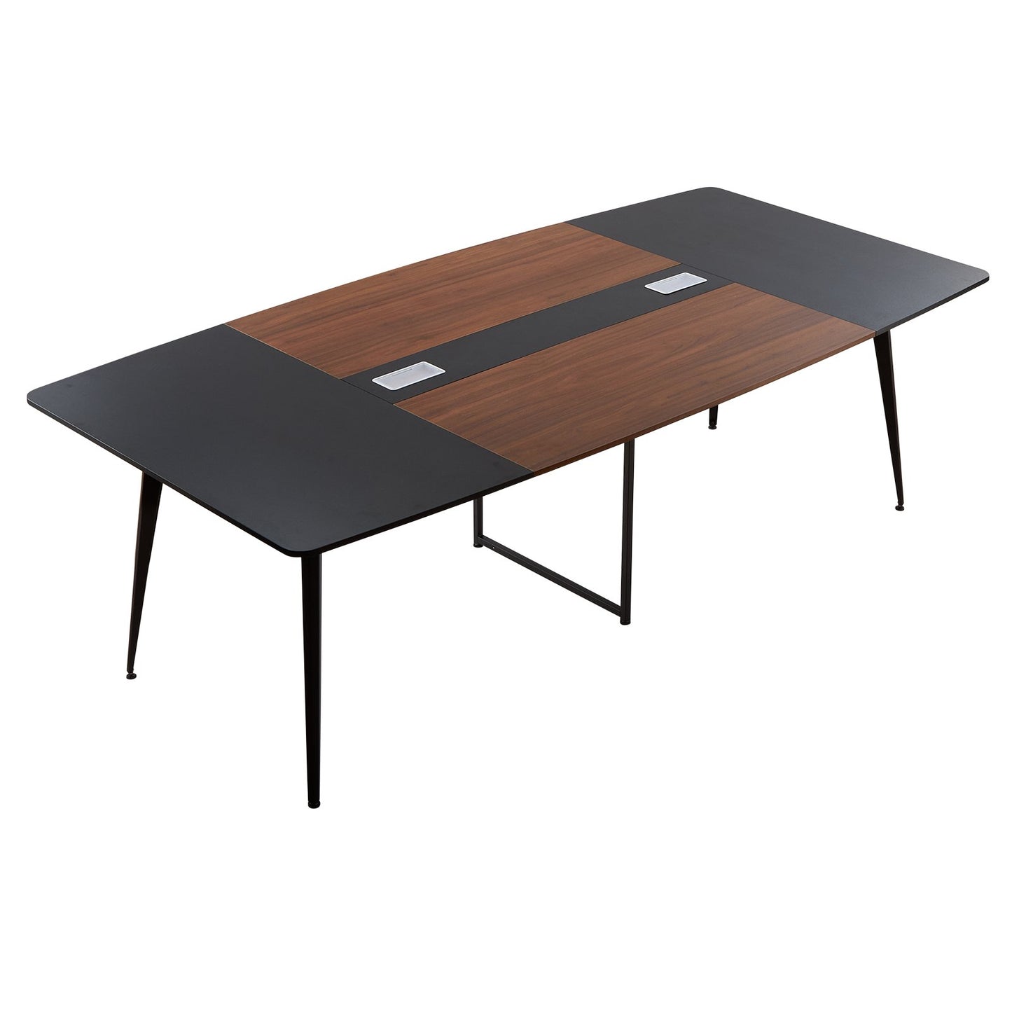 Conference Table, 2400 mm Boat Shaped Office Meeting Table for 10 Person, Modern Large Boat Meeting Desk with Metal Legs, for Office, Boardroom, Conference Room, Easy Assembly, Black & Brown