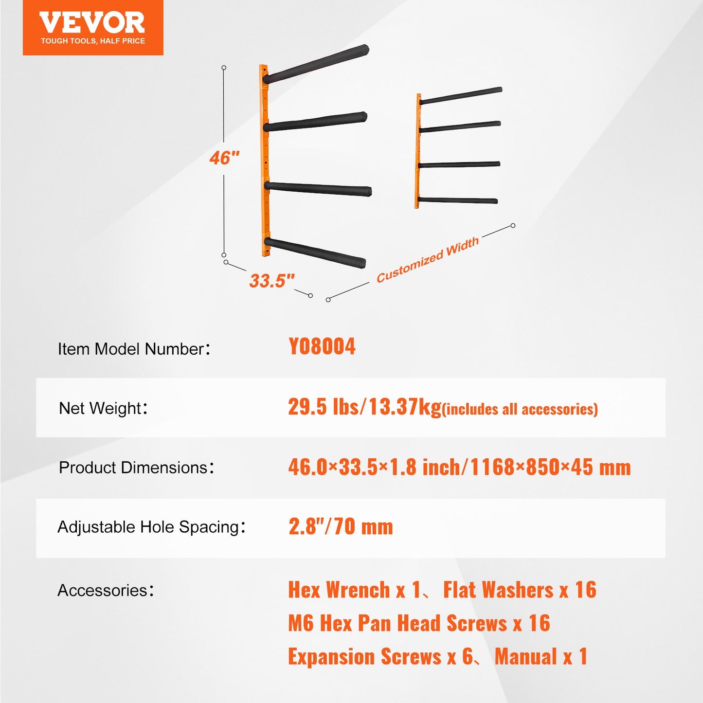 VEVOR Wall Kayak Storage Rack, 4-Capacity Wall Mounted Kayak Holders for Kayak Canoe