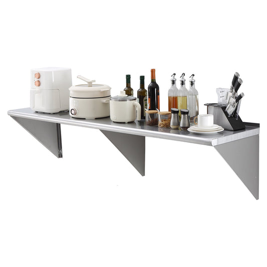 VEVOR 18" x 72" Stainless Steel Shelf, Wall Mounted Floating Shelving with Brackets,