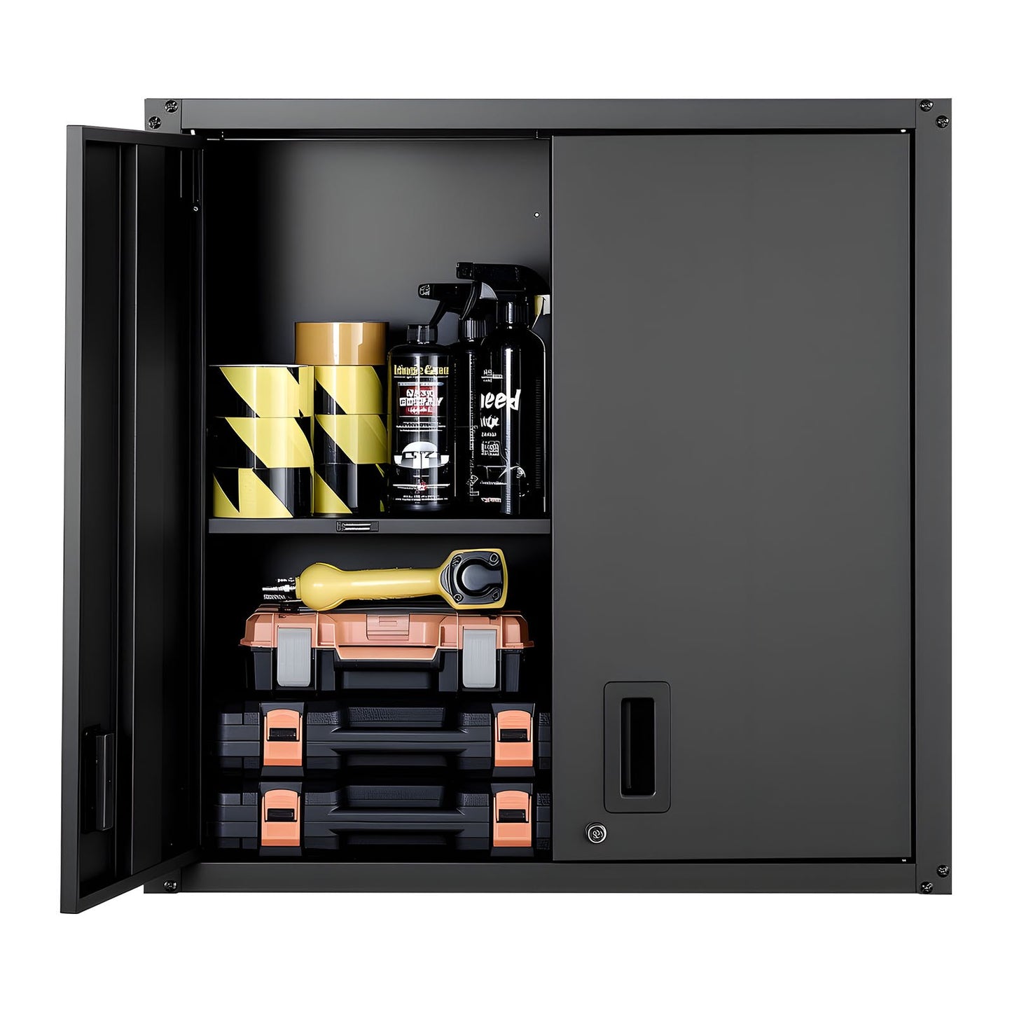 Metal Wall Cabinet, 76.2W x 31D x 76.2H cm, Steel Floating Hanging Storage Cabinet with Locking Doors and Adjustable Shelf for Garage, Basement, Kitchen, Warehouse Assembly Required, Black