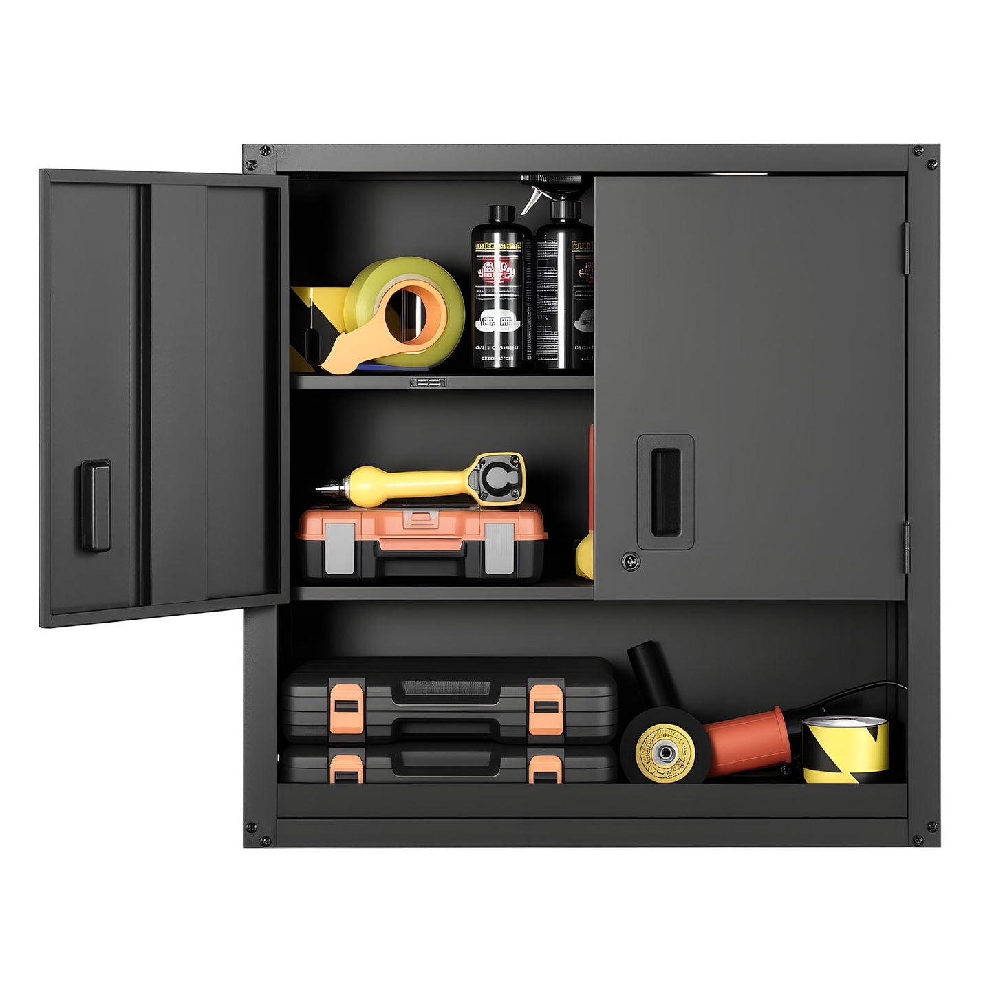Metal Wall Cabinet, 76.2W x 30.5D x 76.2H Inch, Steel Floating Hanging Storage Cabinet with Locking Doors and Adjustable Shelf for Garage, Basement, Kitchen, Warehouse Assembly Required, Black