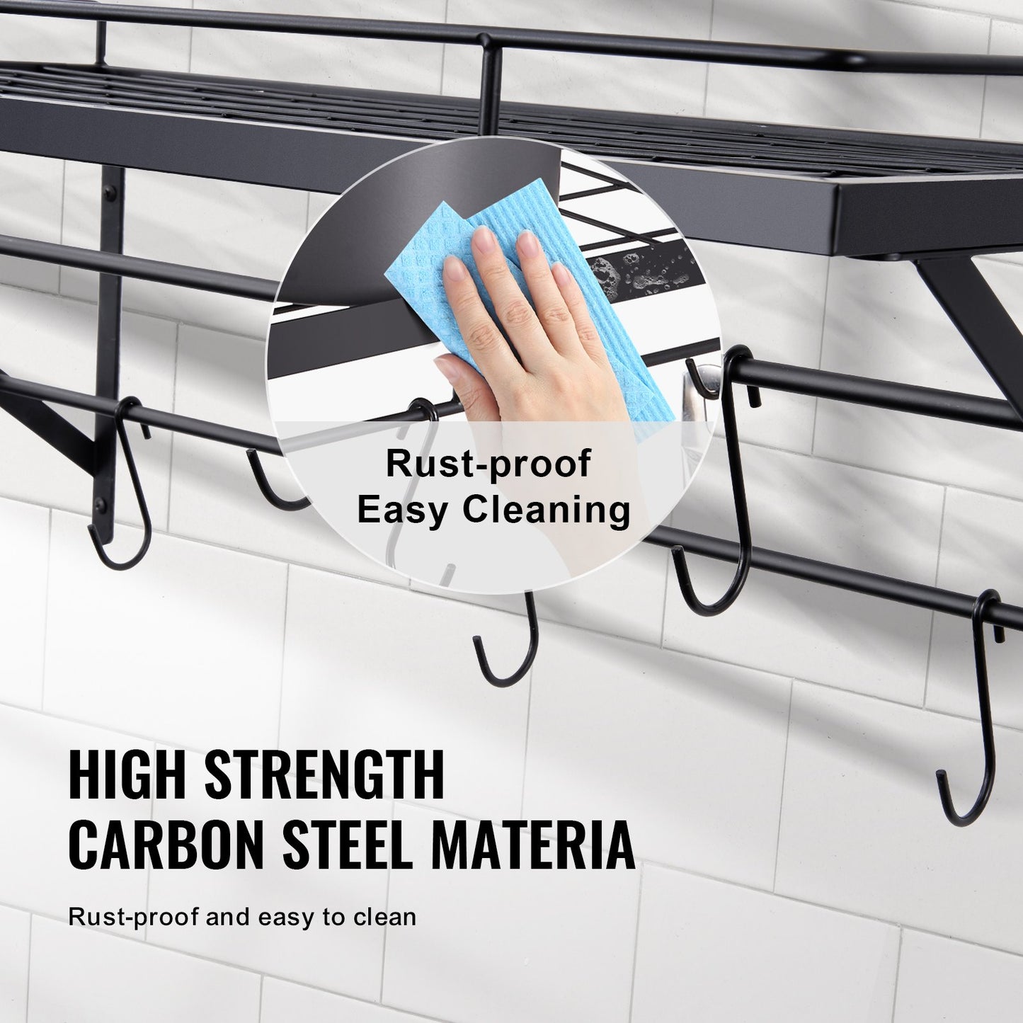 VEVOR Pot Rack Wall Mounted, 24 inch Pot and Pan Hanging Rack, Pot and Pan Hanger