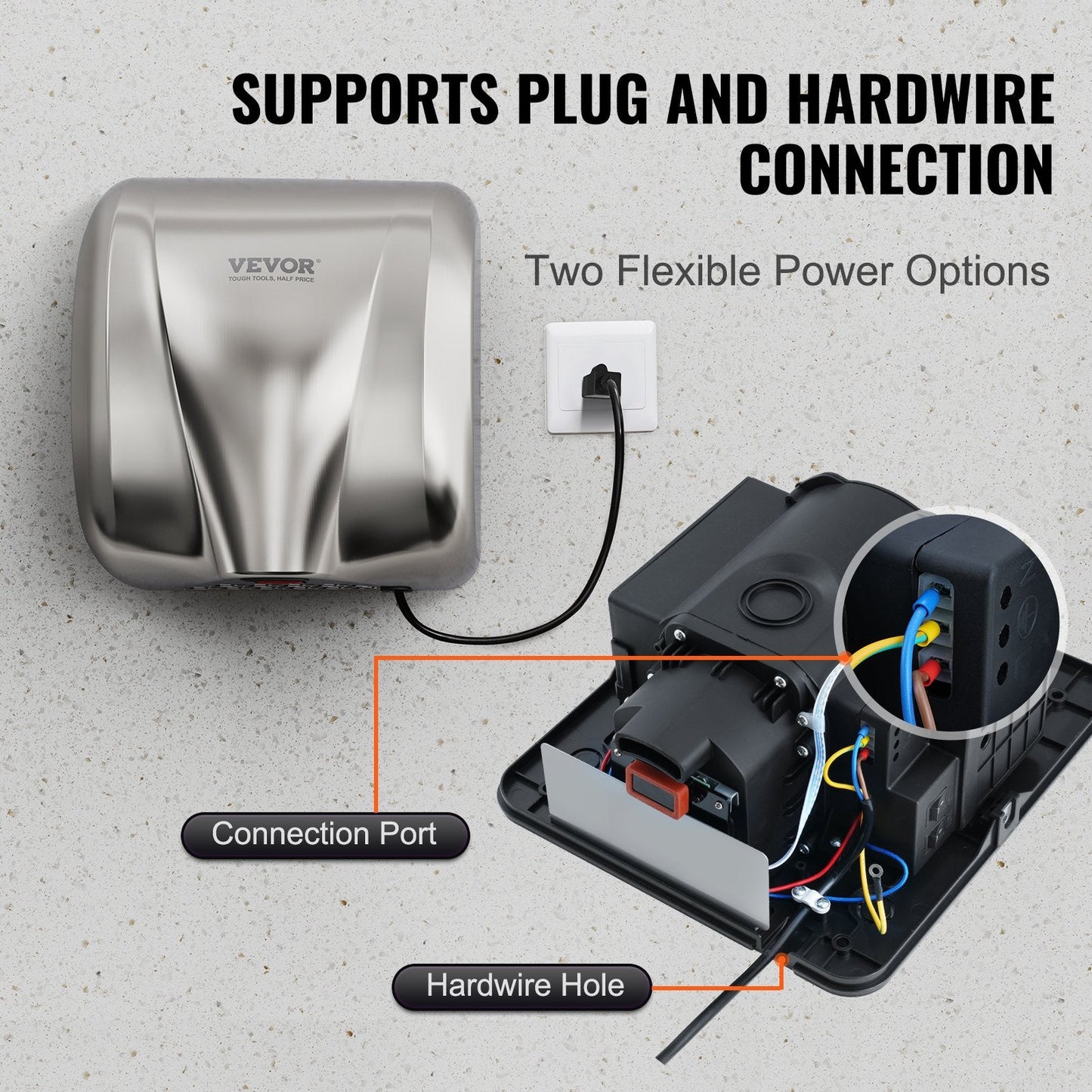 Heavy Duty 1800W Automatic Hand Dryer, Stainless Steel, Fast Drying, 220V