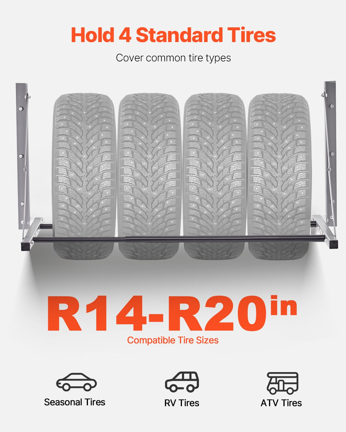 VEVOR Wall Mounted Folding Tire Rack 32"- 48" Adjustable Storage Rack for Garage