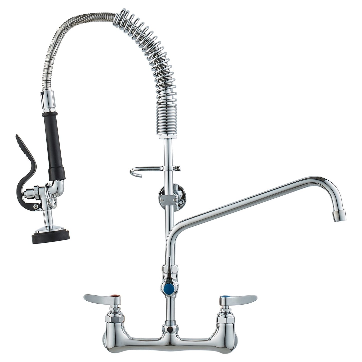 Commercial Wall-Mount Kitchen Faucet with Dual Mode Pre-Rinse Sprayer, 0.64m Height