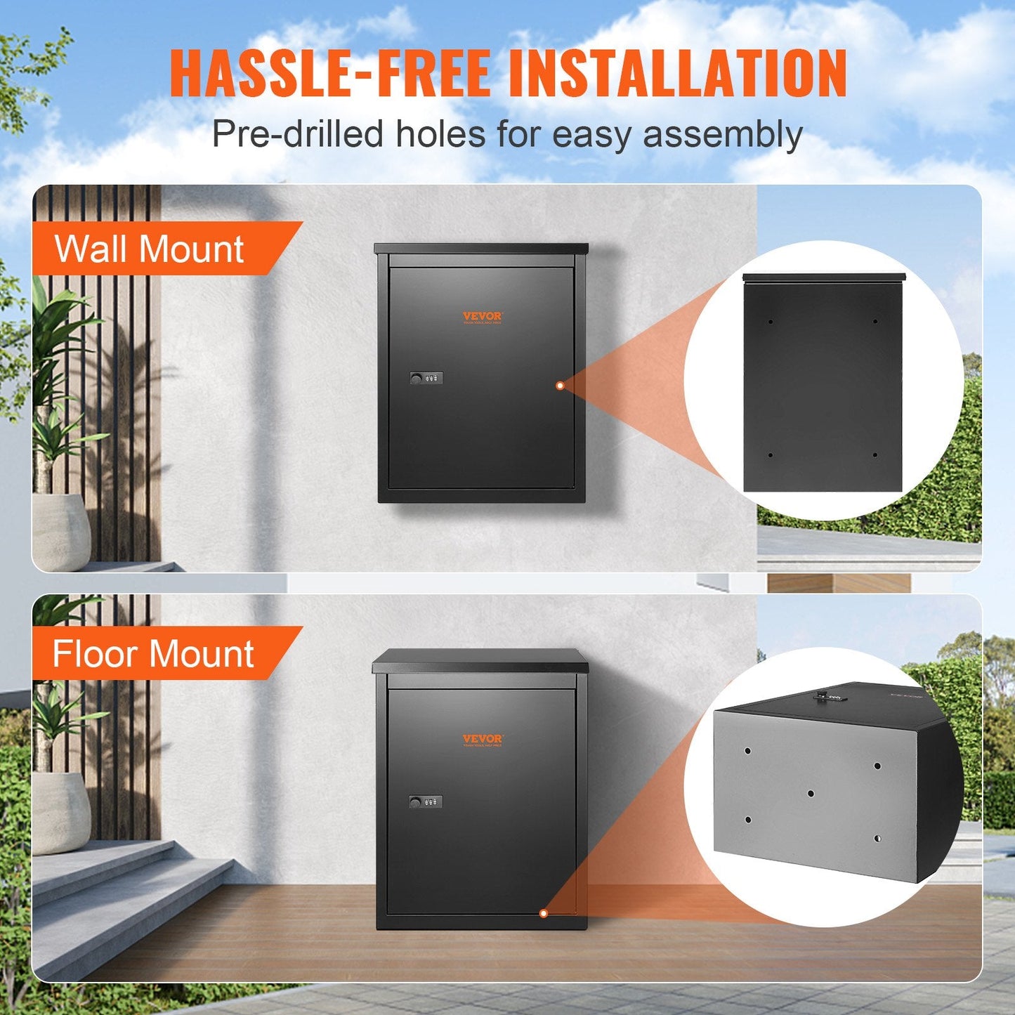 Outdoor Package Security Box with Coded Lock, 39 x 27 x 52.2 cm, Black Steel