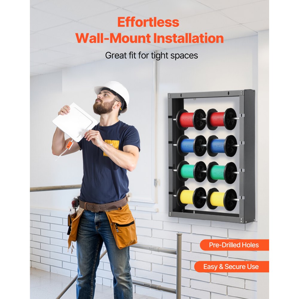 Wire Spool Rack 4 Adjustable Rods Spool Holder Wall Mount 150 lbs Capacity