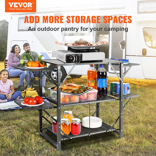 VEVOR Camping Kitchen Table, One-piece Folding Portable Cook Station with A Carrying