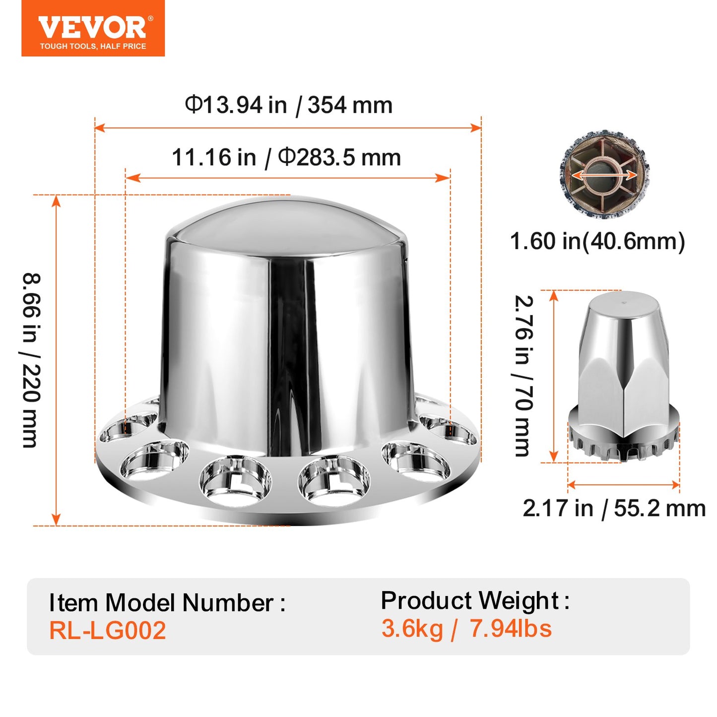 VEVOR Rear Axle Cover Combo Kit ABS Lug Nut Covers with Nut Cover Tools