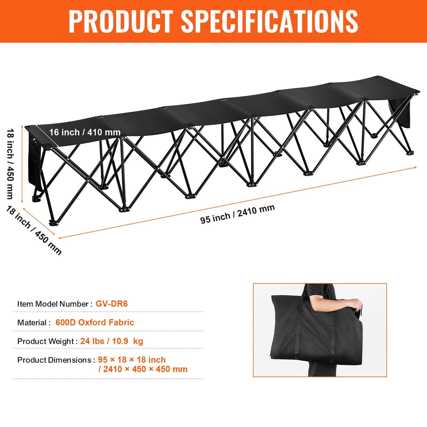 6-Seater Portable Folding Bench for Outdoor Events with Carrying Bag