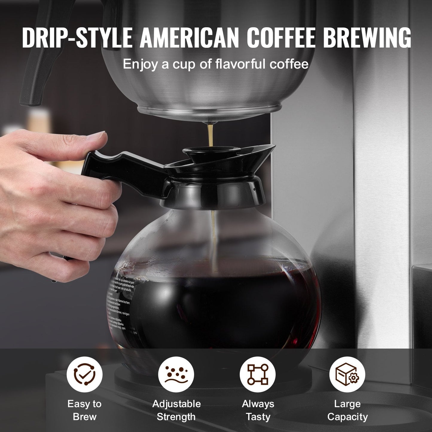 12-Cup Commercial Drip Coffee Maker with 3 Carafes and Warming Plates