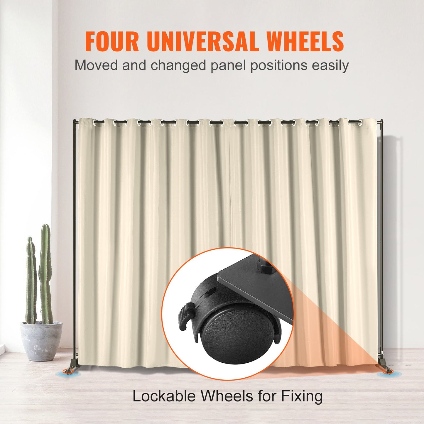VEVOR Room Divider, 8 ft x 10 ft(96×120inch) Portable Panel Room Divider with Wheels