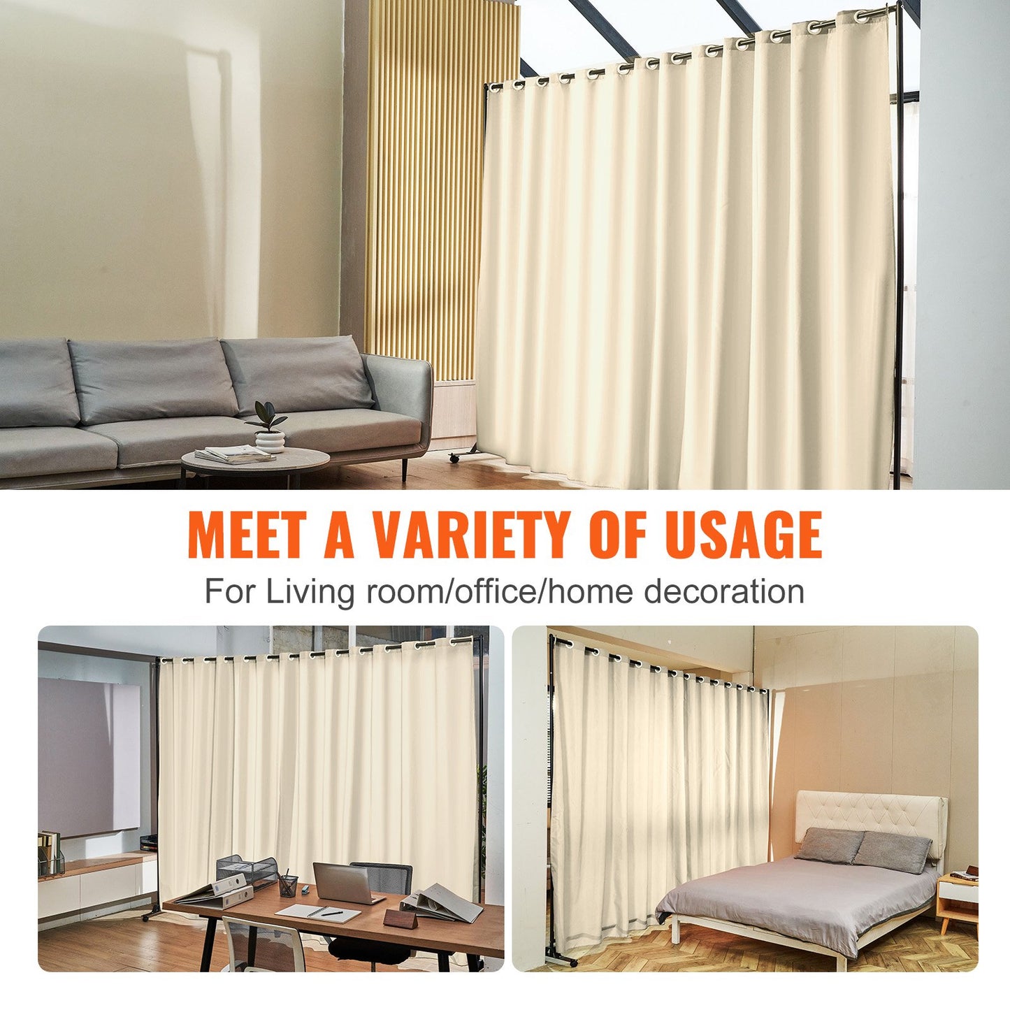 VEVOR Room Divider, 8 ft x 10 ft(96×120inch) Portable Panel Room Divider with Wheels