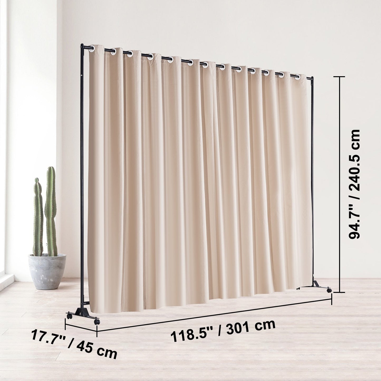 VEVOR Room Divider, 8 ft x 10 ft (96×120inch) Portable Panel Room Divider with Wheels