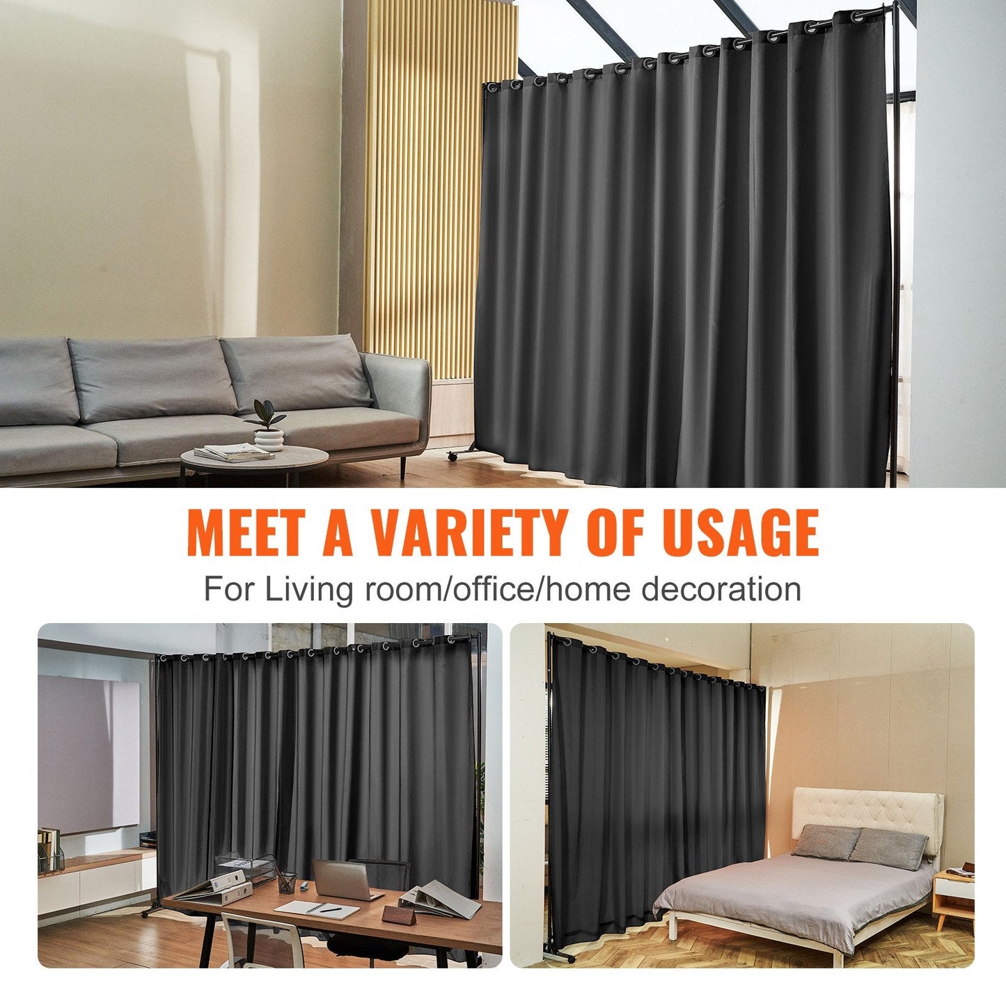 Portable 3x2.4m Room Divider with Wheels for Privacy in Black