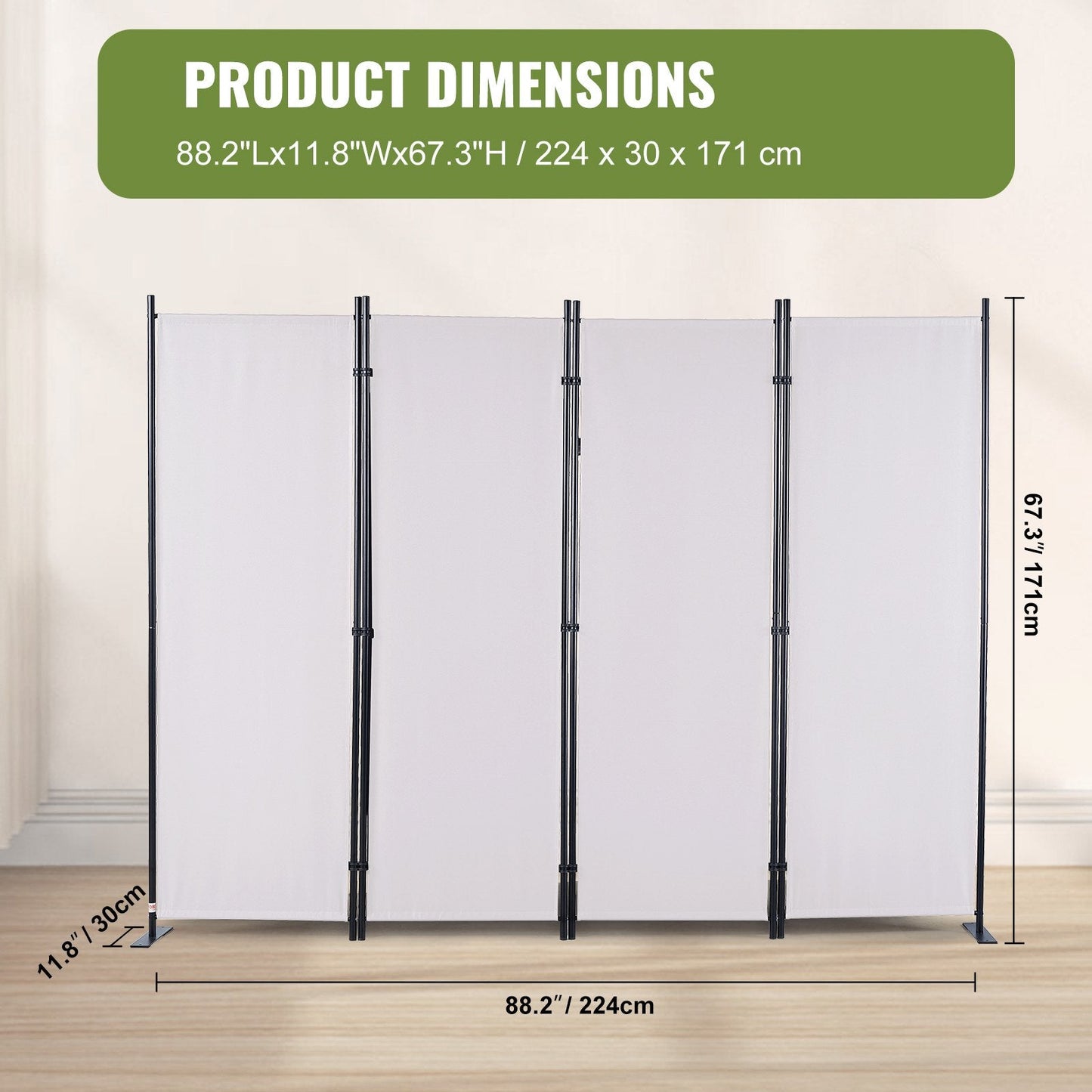 4-Panel Freestanding Room Divider, 2.24m x 1.71m, White Privacy Screen