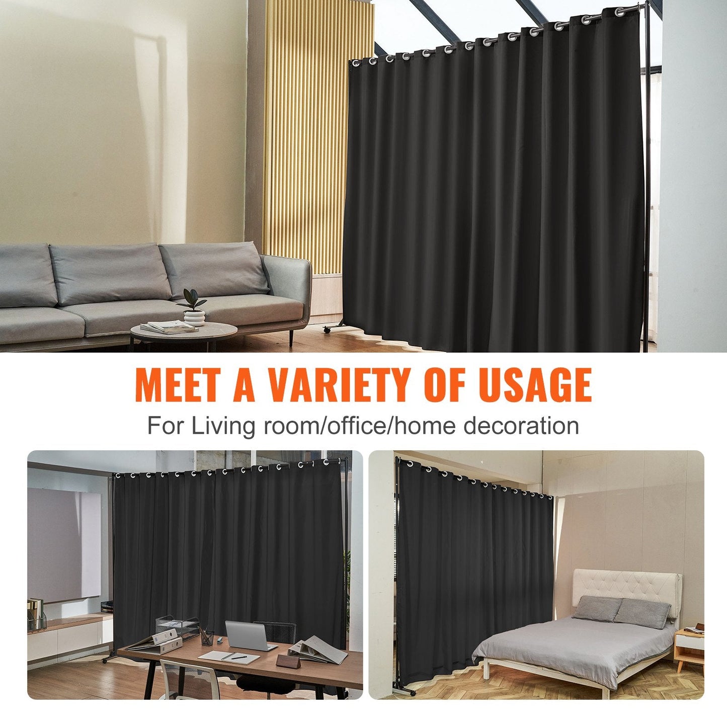 Portable Room Divider with Wheels, 2.4m x 3.0m Privacy Screen for Home & Office