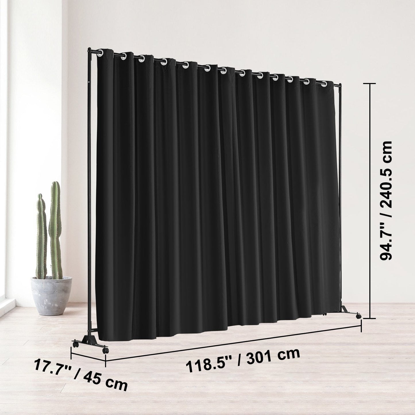 Portable Room Divider with Wheels, 2.4m x 3.0m Privacy Screen for Home & Office