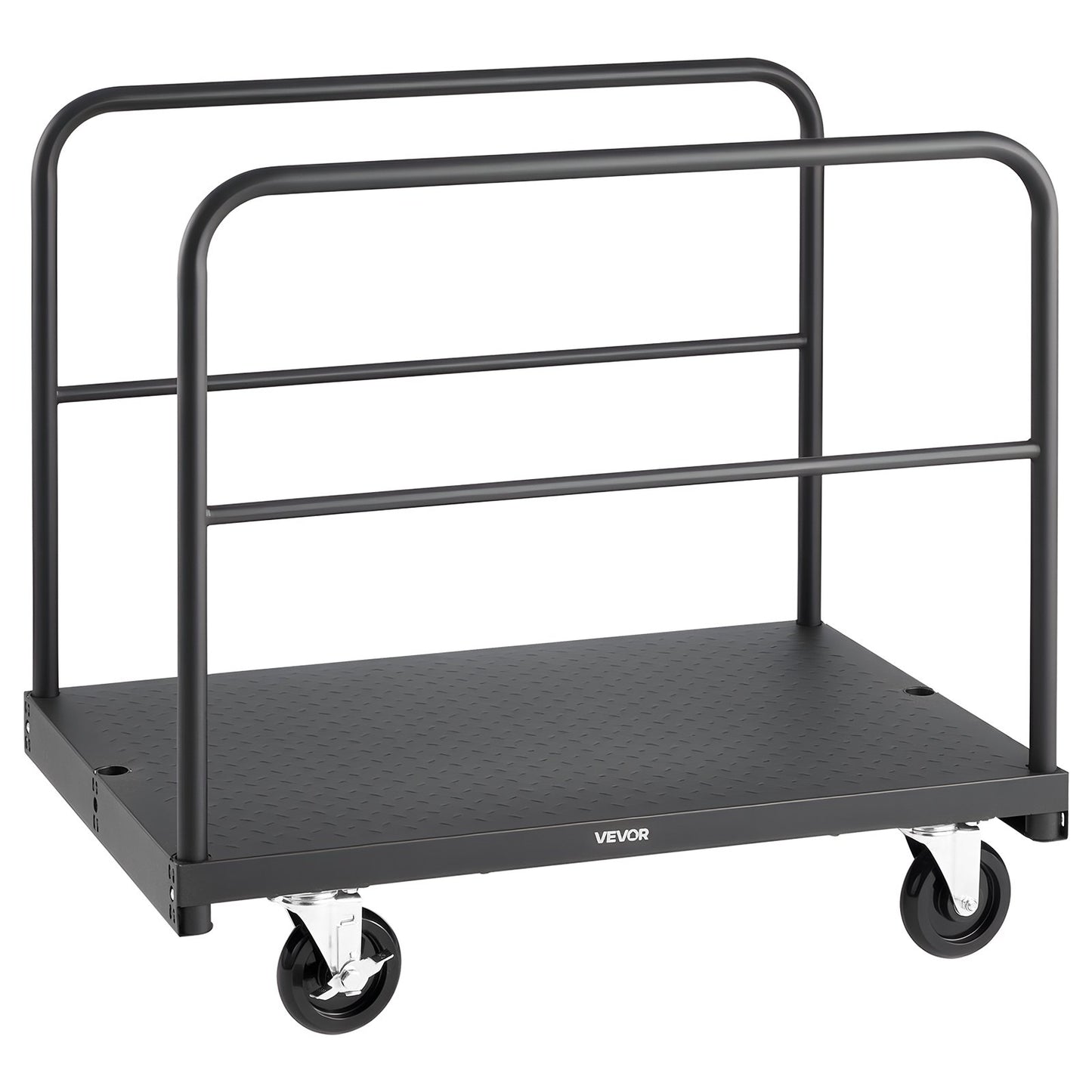 Drywall Cart Dolly, 816 kg Load Capacity, 2-in-1 Steel Panel Truck Cart with 12.5 mm Swivel Casters, 91.4 x 61 cm Platform Truck with 4 Side Handrails for Factory, Warehouse, Garage, Black