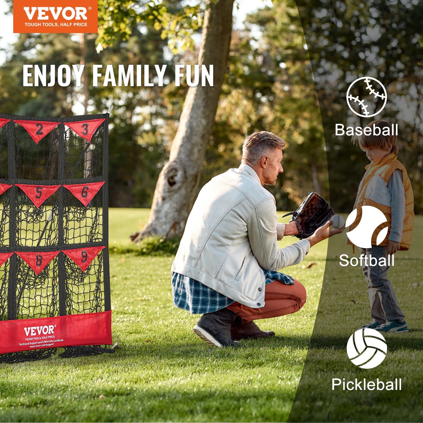 VEVOR 9 Hole Baseball Softball Pitching Net 9 Pocket Hitting Practice 49"x42"