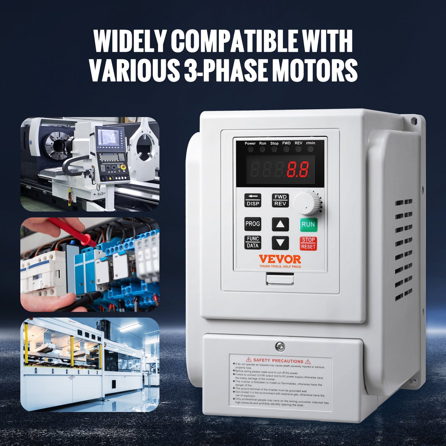 VEVOR VFD 5HP, 4KW, 18A, 1 Phase 220V-240V Input to 3 Phase 220V-240V Output Variable